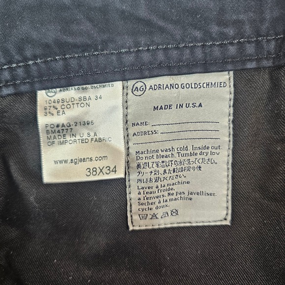 AG Adriano Goldschmied The Protege Straight Leg Navy Blue Pants 38x34 - Picture 9 of 11